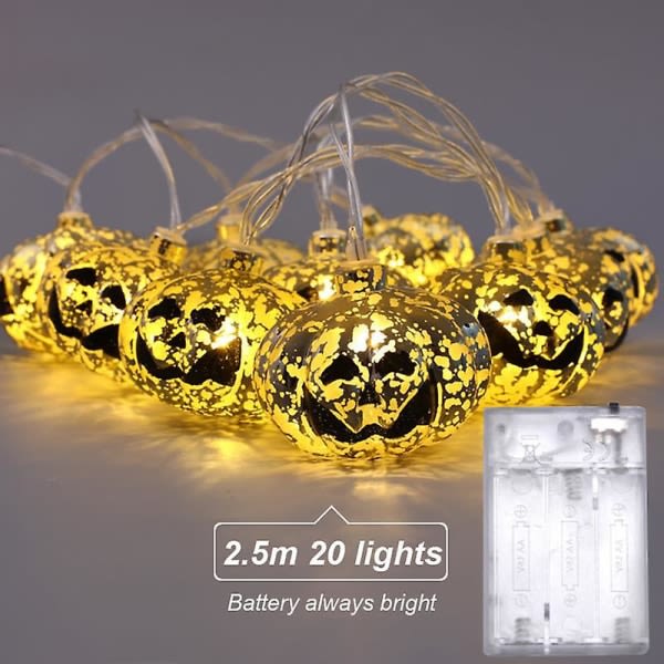 Halloween-lyskjede, vanntett batteriboks, 3D-gresskarlys