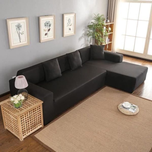 Sofa Cover - DAN&DRE - 3+2 sæder i L - Blød polyester - Sort