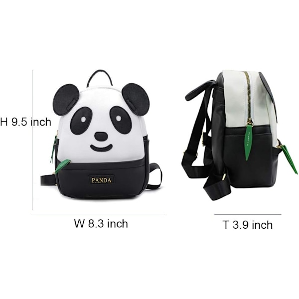 Sød Panda Mønster Rygsæk Kvinder Piger PU Læder Lille Casual Skulder Dagpakke Taske (Sort)