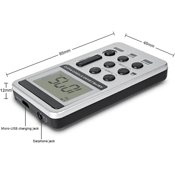 Mini bærbar stereoradio, oppladbar lommeradio DSP AM FM 2-bånds stereoradio digitalmottaker med hodetelefoner for eldre, enkel å bruke (hvit)