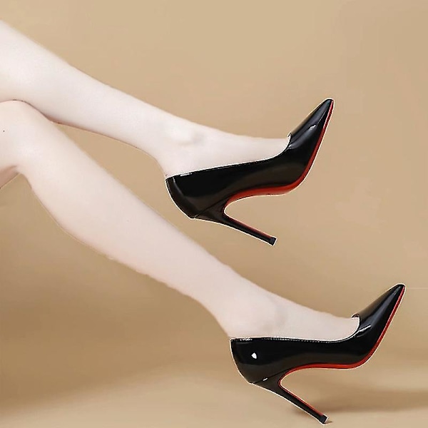 Dam Röda Sole Pumps Ny Sexig Botten Spetsig Tå Svart Tunna Högklackade Skor 8 cm 10 cm Grunt Sexig Bröllopssko 8cm 8cm 36