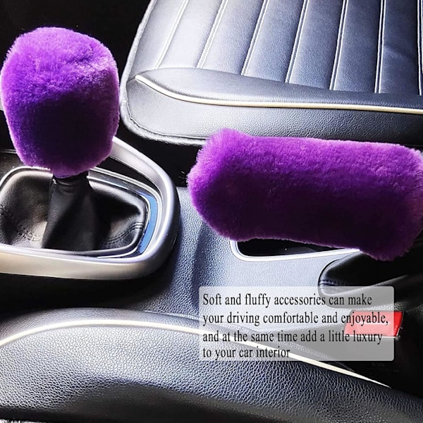 3-delad konstgjord ull rattmuff mjuk fluffig handbroms-FA5-