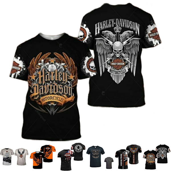 Harley-Davidson Moottoripyörä T-paita Miehille Kesä Casual Lyhythihainen Toppi Tee D D D M