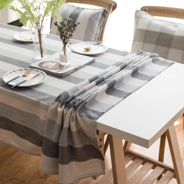Skrynkelfri Farmhouse Köksduk, bomullslinnetyg Små rektangulära dukar, grå rand, rektangel, 55x70 tum, 4 till 6 platser