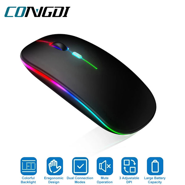 Trådløs mus Bluetooth-kompatibel / 2.4G To forbindelsestilstande Genopladelig RGB-mus Gamer Stille mus til bærbar computer Two Modes Silver