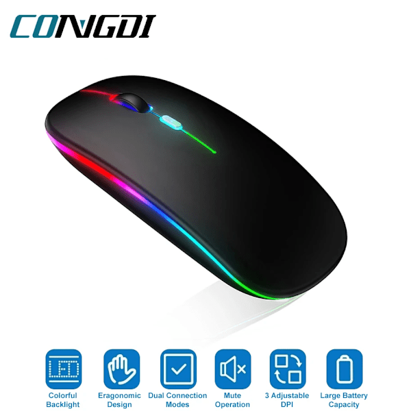 Trådløs mus Bluetooth-kompatibel / 2.4G To tilkoblingsmoduser Oppladbar RGB-mus Gamer Stille mus for bærbar PC Two Modes Rose