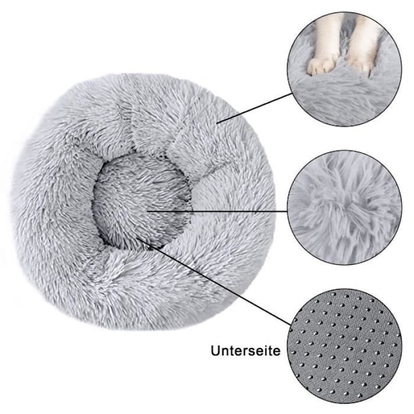 Intirilife Myk kosedyrseng i lysegrå med en diameter på 100 cm - myk og rund seng for katter Hundeseng