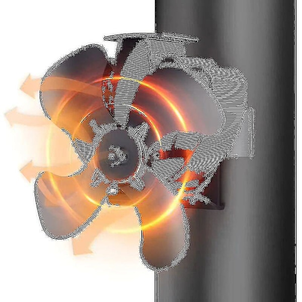 Vedovnsblæser, 4-bladet Stille Ovnsblæser, Montering på Rør, Ovnsblæser til Pejs/Vedovn/Gas/Pelletsovn, Med 2 Magneter og 1 Reserve Ring(,)