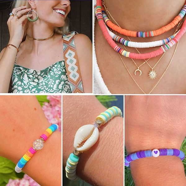 24 färger platta pärlor set för armband, 6000 stycken handgjorda polymerlera