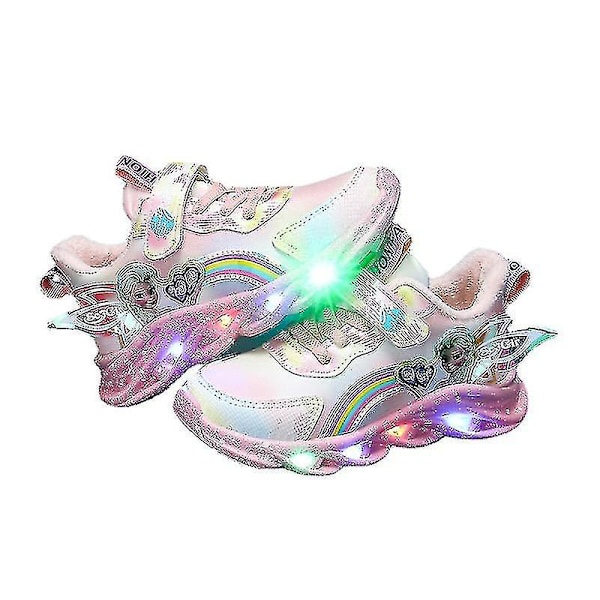 Flickor Led Casual Sneakers Elsa Prinsesse Trykk Utendørs Sko Barn Lys-opp Sklisikre Sko for Vår og Vinter - Yzy Rosa P Pink P 31-insole 19.4cm