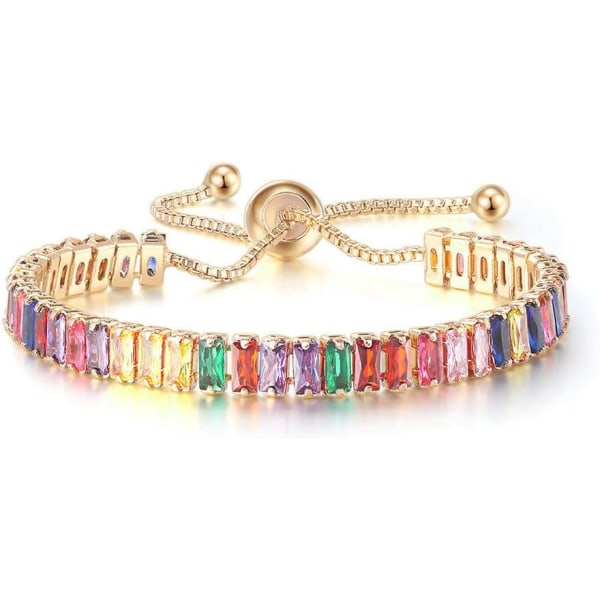 Justerbart tennisarmbånd til kvinder teenagepiger Regnbue Cubic Zirconia armbånd 14K hvidguldbelagt hypoallergen glidende armbånd Smykker Gave