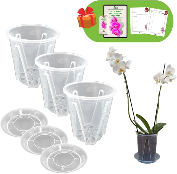 Sett med 3 orkidépotter i transparent hardplast, diameter 16 cm-FA7-