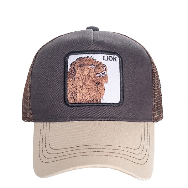 Mesh-eläinbrodeerat hattu Snapback-hattu Leijonharmaa lion gray