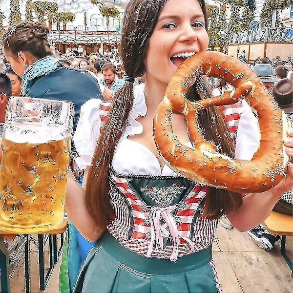 Nya Damdirndl - Traditionell Bayersk Kvinnoklänning, Ölserveringsklänning, Blus & Förkläde - Mörkgrön Mörkgrön S