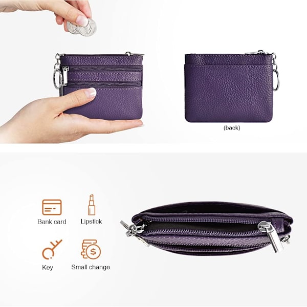 Naisten aito nahkainen kolikkopussi Mini Pouch Change Wallet avaimenperällä ja vetoketjulla Mini Cash Wallet, musta