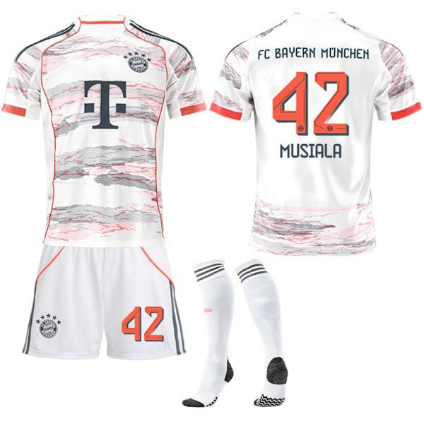 25-26 FC Bayern München Vieraspaita NO.42 MUSIALA Setti Lapsi Aikuinen Jalkapallovarusteet Sukkien kanssa NO.42-FA3- NO.42 M