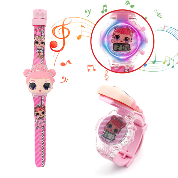 Lapsen sarjakuva Flip Watch Vilkkuva valo Älykäs kello Spor Hello Kitty