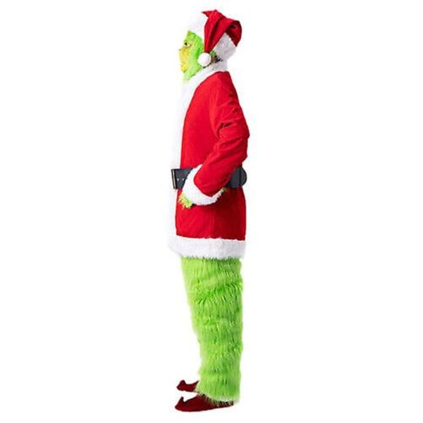 Grinch-kostym Jul Cosplay Vuxen Tomte Kostym Outfit Set + Mask qd bäst 7 delar komplett klädset 7PCS full set of clothes XL