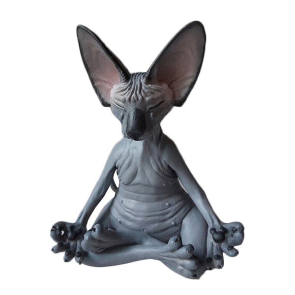 Sphynx Kat Meditera Staty Sød hårløs kat Yoga Siddende Samlefigur til rum Skrivebordsdekoration Black