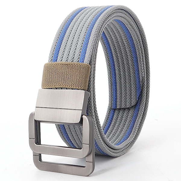 110-170 cm Långt Punk Canvas Bälte Nytt Herr Dam Jeans Dekorativ Dubbelring Metall Spänne Bälte Mode Gatustil Vild Midjeband Gråblå Kant1 Grey blue edge1 110cm
