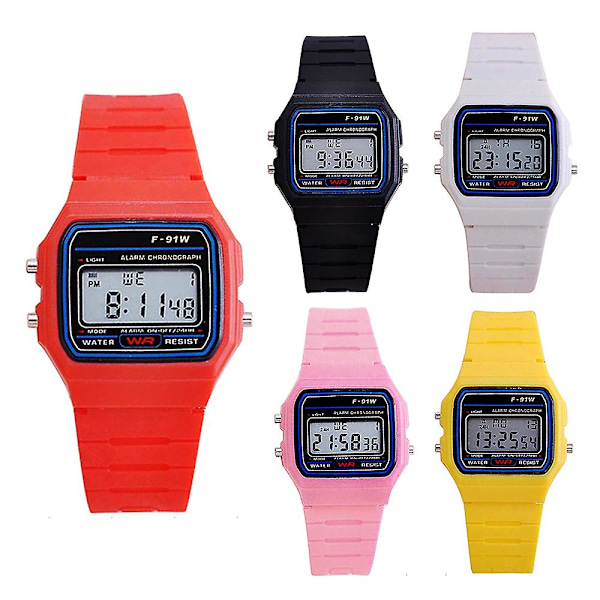 Luksus klassinen digitaalinen kello F-91W Unisex Retro Vintage Sport LED Vedenkestävä [LGL] white