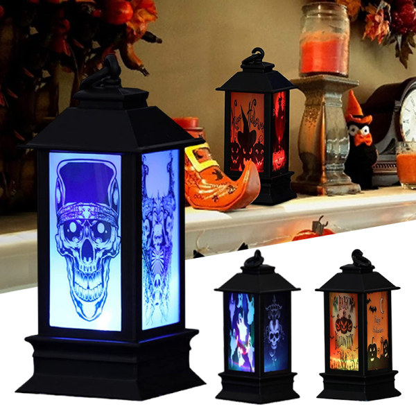 Halloween-tema LED-ljuslykta Retro fyrkantig lykta hängande prydnad för hemträdgårdsdekoration