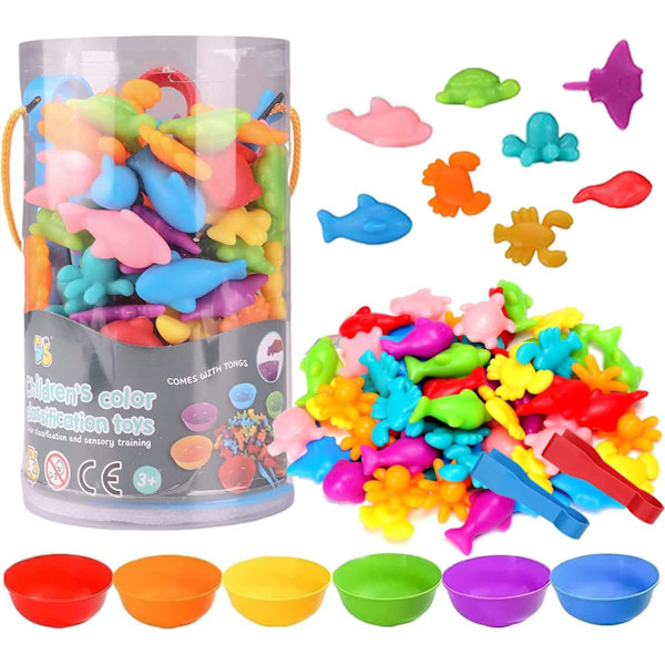 Färgsorteringsleksaksset, djurfigurer, pedagogiska leksaker, Montessori sensoriska matematikleksaker, barnpresenter (havsdjur) ocean