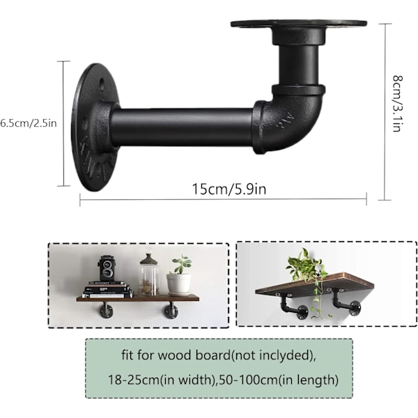4 stk vægbeslag 15 x 8 cm Retro industrielt rørbeslag gulvflæns beslag til stue/soveværelse/kontor