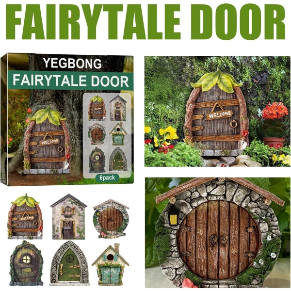Fairy Door Set med 6 Miniatyr Gnome Dörr Set Pixie Miniatyr