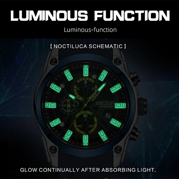MEGIR Blå Sportklockor för Män Toppmärke Lyx Kronograf Armbandsur Militär Kvartsklocka Luminous Stor Urtavla Reloj Hombre Roseblack