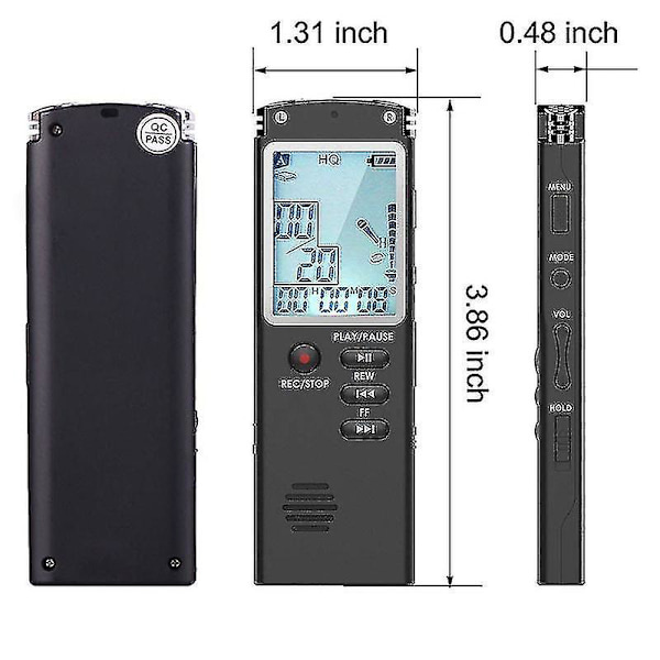 32GB bærbar genopladelig LCD digital lydoptager diktafon med MP3