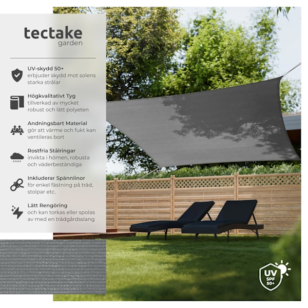 tectake Solsejl i polyeten, kvadratisk, grå - 300 x 300 cm gray 1600