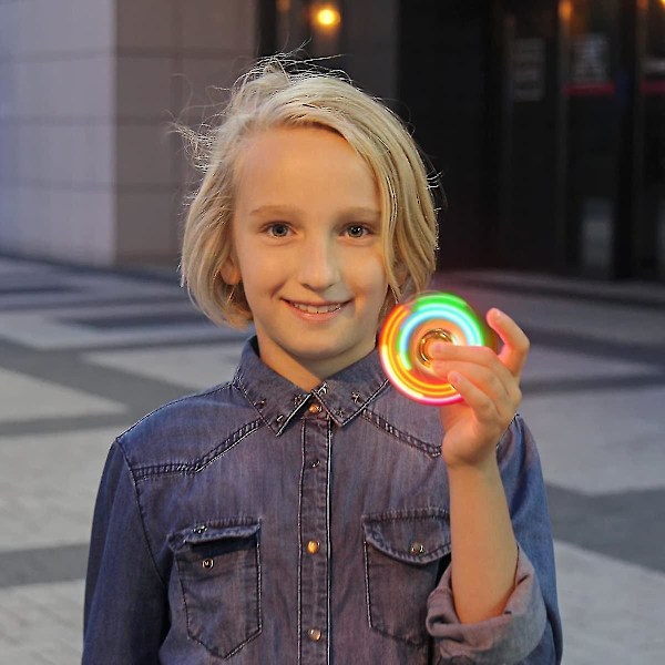 Metall LED Lys Opp Fidget Spinner - Festgave Med Riktig Lys Show - Angstlindrende Sensoriske Leksaker for Barn og Voksne[GL] black White