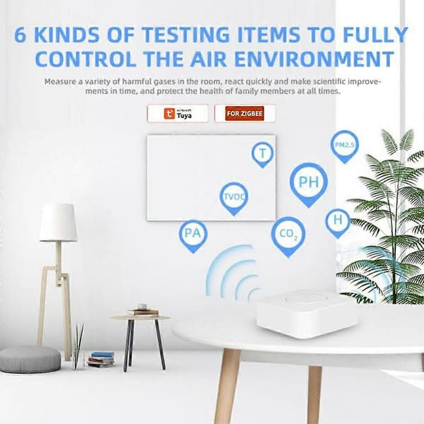 Typ A Tuya Zigbee 6-i-1 Smart Luftdetektor PM2.5 Formaldehyd VOC Temperatur Luftfuktighet CO2-mätare-FA-