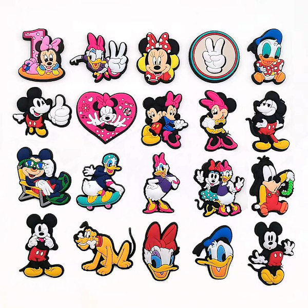20st Mickey Minnie Kalle Anka Söta Tecknade Skoberlocker för Croc Clog Skor Dekoration Sandaler Tillbehör Barn Pojkar Flickor Festfavoriter
