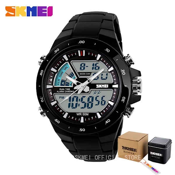 SKMEI Klocka Herr Mode Casual Analog Digital Armbandsur Alarm 30M Vattentät Man Militär Chrono Kalender Relogio Masculin Black with box