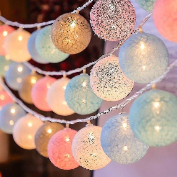 Juldekorationer, LED-ljusslingor, bomullsbollar, USB, 3m,