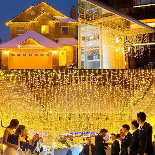 UISEBRT 400 LED Varmt Vita, Isande Regnljussträngar för Utomhus/Inomhus med 8 Lägen (10m)