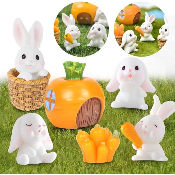 Miniature Rabbit Ornament, 7 Pcs Mini Rabbit Figurine, Easter