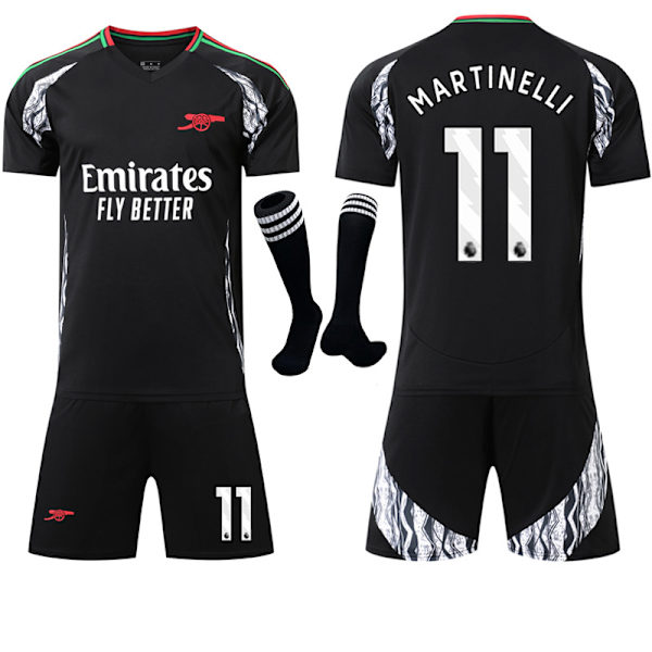 2024-2025 Arsenal Bortetrøje til Børn og Voksne, Sort Fodboldtrøje med Strømper No.11 MARTINELLI L No.11 MARTINELLI
