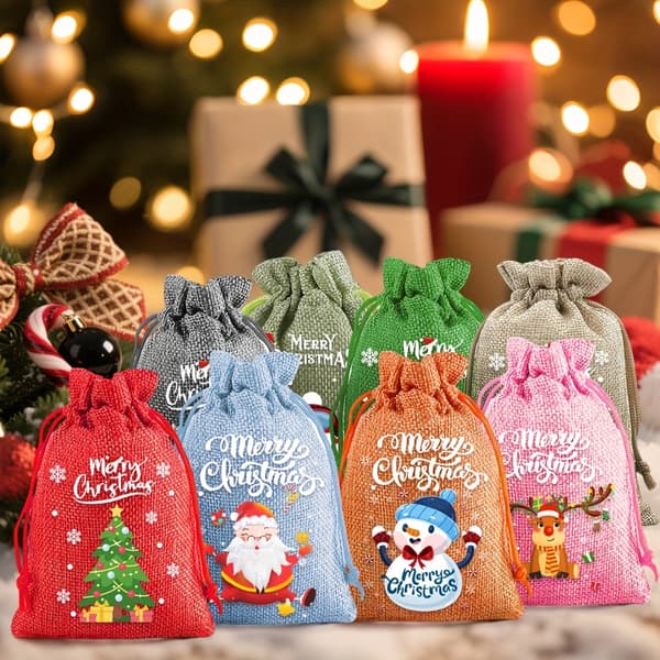 Återanvändbara presentpåsar i jute med dragsko för jul, fester och bröllop 24pcs mixed