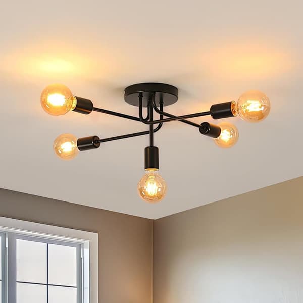 Industrial Ceiling Lamp E27 for Living Room Bedroom Kitchen Dining Room, Retro Design, without bulb-FA- Black