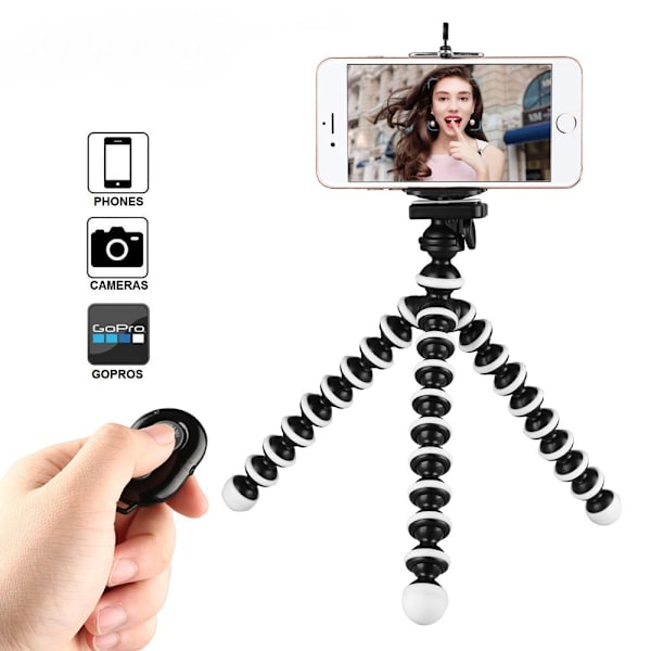 Octopus fleksibel stativkamera + monteringsfeste for actionkamera, selfie-stativ for livesending