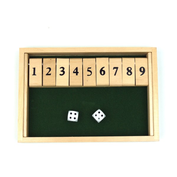 Trä Shut The Box 9-siffrigt tärningsspel med 2 trätärningar