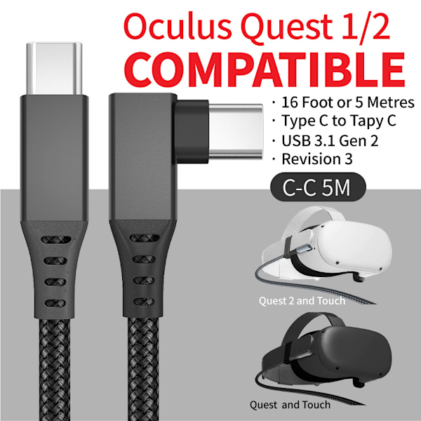 INF Link-kabel USB-C for Oculus Quest 2 Svart 5 meter