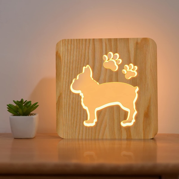 French Bull Dog Night Light, Beautiful Wooden Decor Lamp for Dog