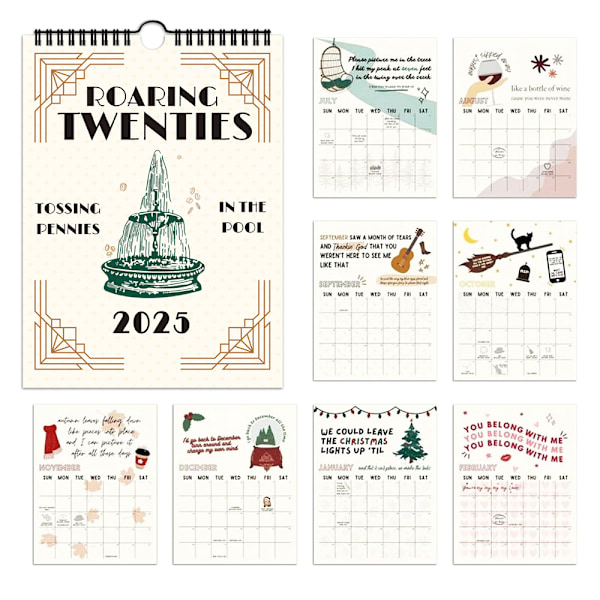 2025 Lyric Calendar Ts Roaring Twenties Taylor Swift -kalenteri lauluteksteillä, seinä-, kuukausittainen suunnittelija, ripustettava kalenteri, lahja