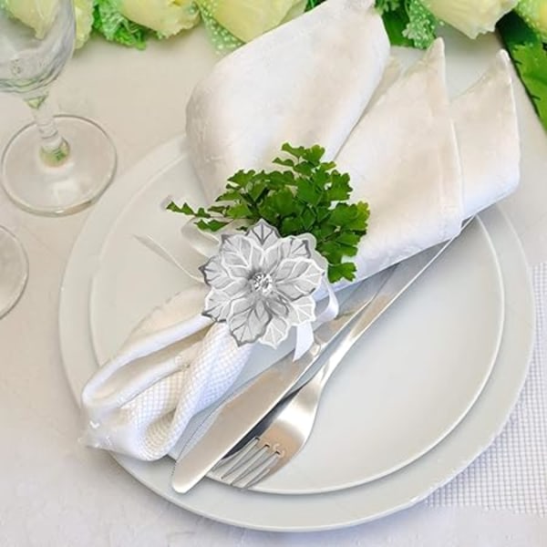 (Silver) Set med 12 legeringservettringar med ihålig blomservett