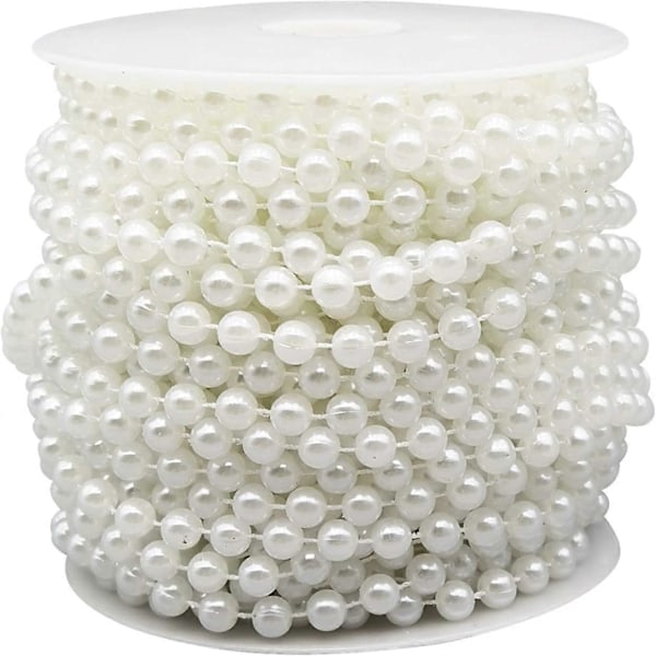 6MM Falske Perler Girlander Perlestreng Rull for Bryllup Fest Dekorasjon (Hvit, 18M)-XF7-