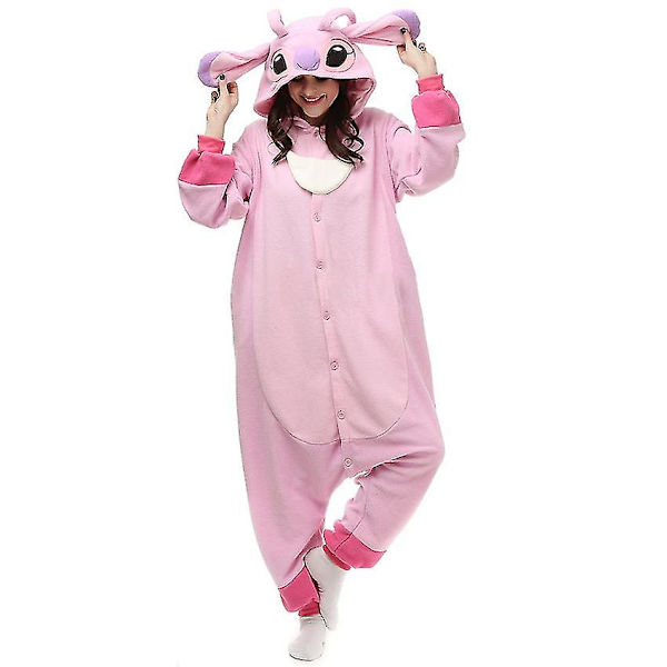 Stitch-Pyjama Anime-Piirretty Yöasu Jumpsuit_y o Vaaleanpunainen Pink S